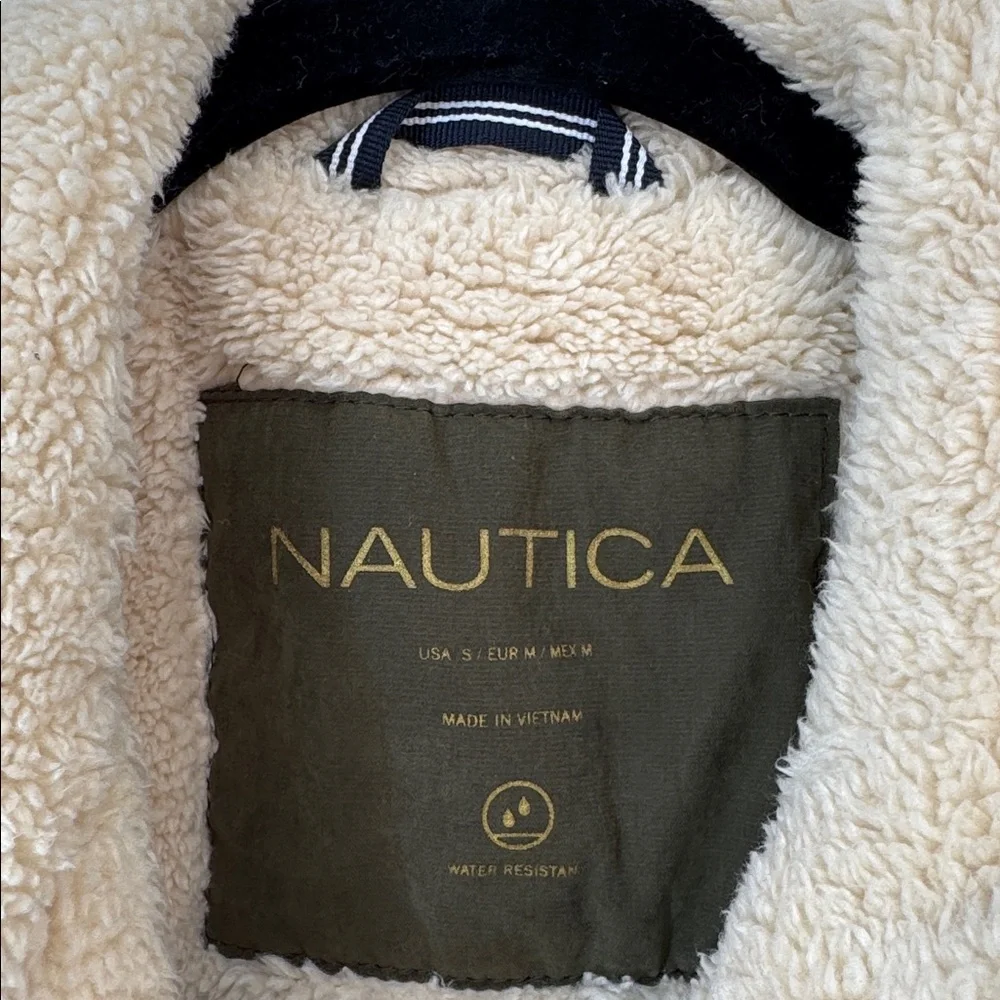NAUTICA Olive Green Water Resistant Parka Jacket Size S Utility, Minimalist